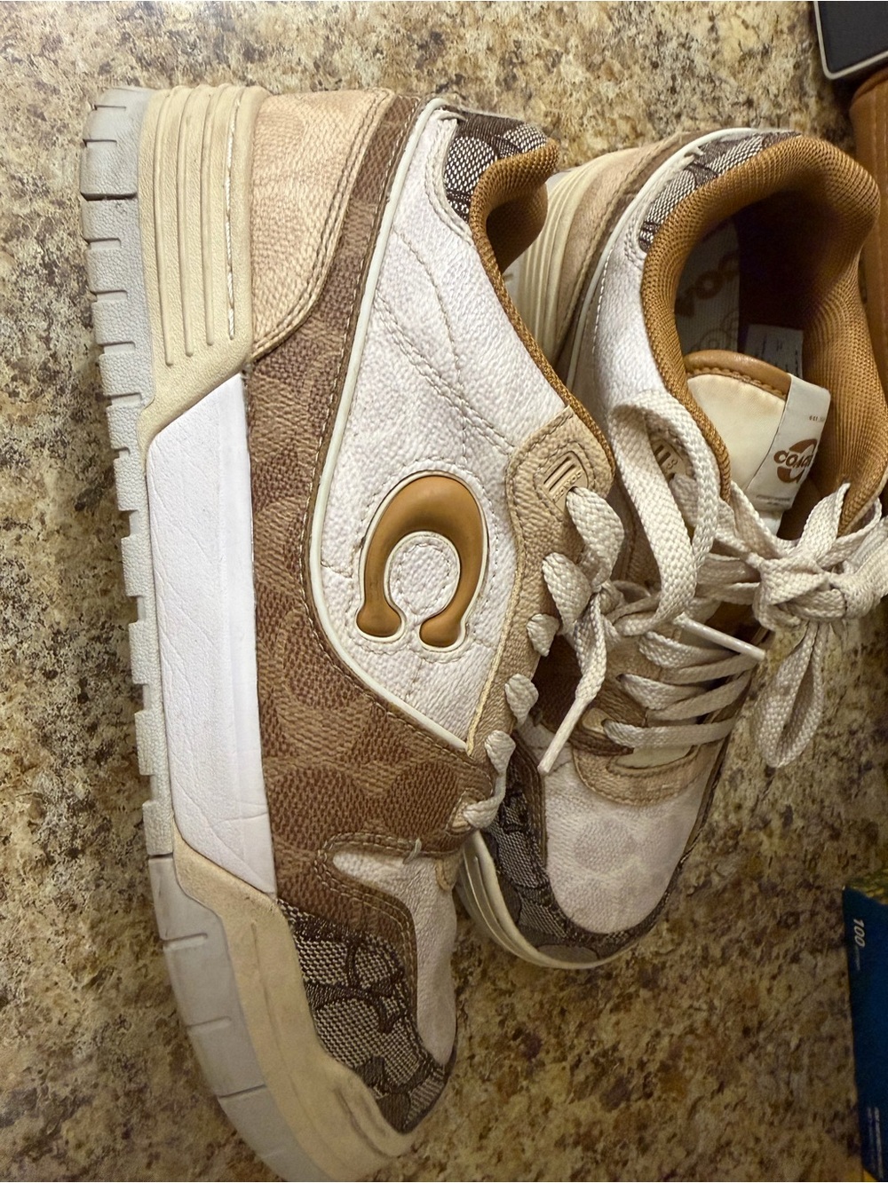 Coach Beige, Tan & White Signature Logo Low-Top Sneakers